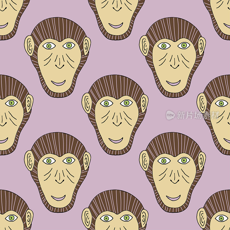 Monkey print. Chimpanzee seamless pattern. Vector background for textile, wallpaper, print, new year wrapping paper.